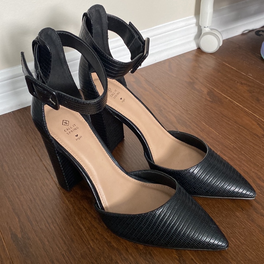 3-inch Black Vegan Leather Spring Heels